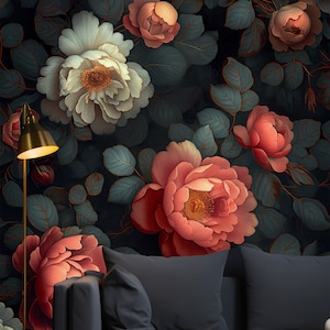 Dark Floral Peel and Stick Wallpaper Botanical Beauty Mural