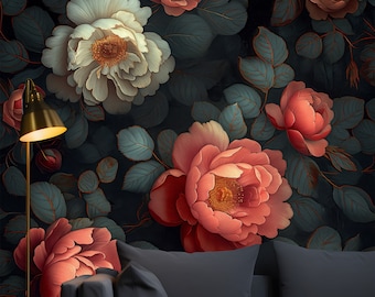 Dark Floral Peel and Stick Wallpaper Botanical Beauty Mural