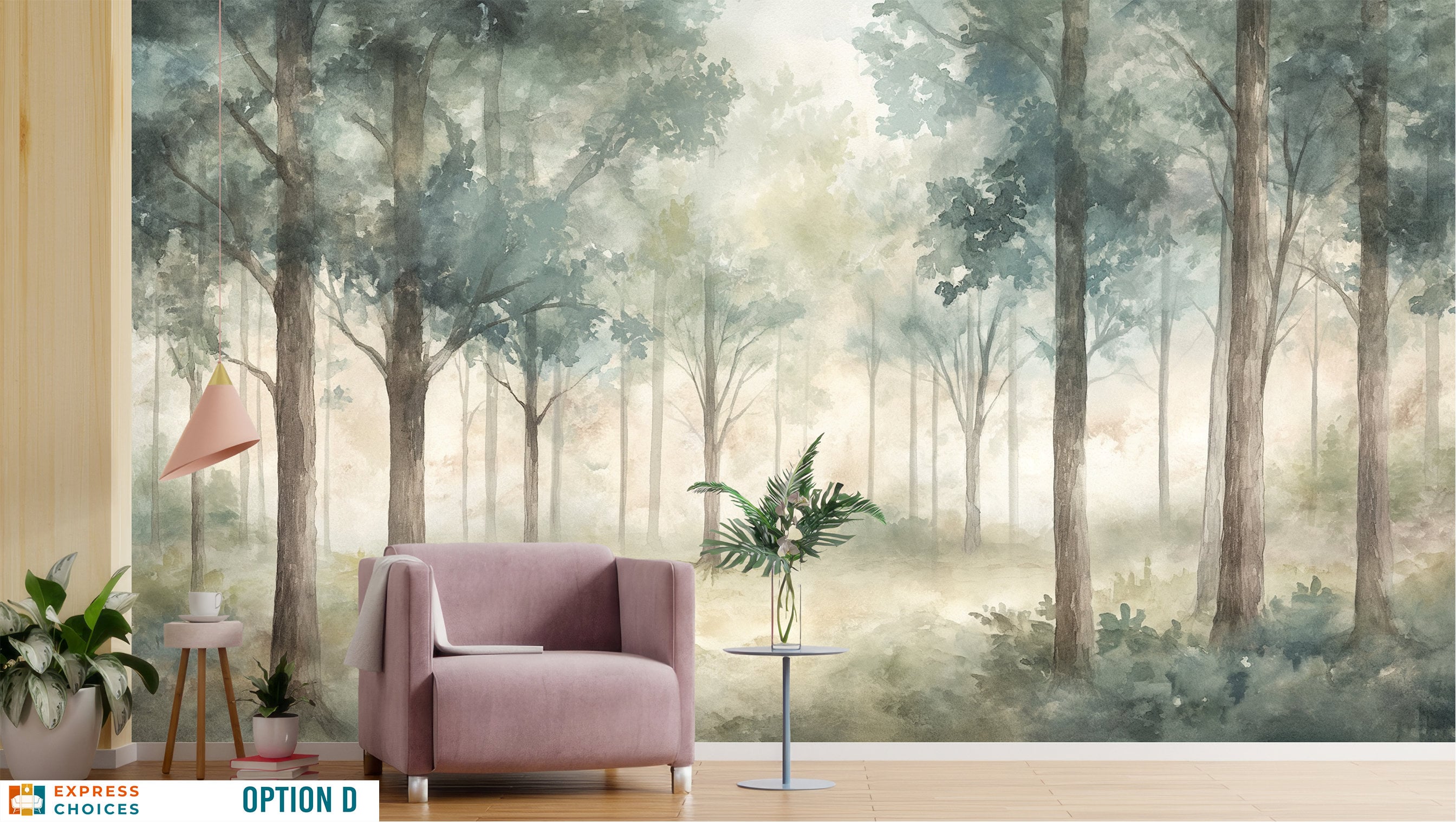 Watercolor Kids Forest Wallpaper Peel and Stick Nursery Pine Tree Wall ...