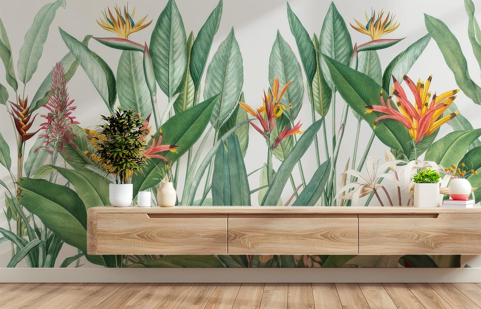 Bird of Paradise Tropical Wallpaper | Exotic Greenery Wall Mural | Peel ...