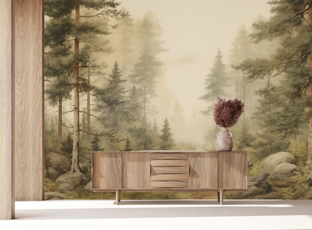 Foggy Forest Wall Mural, Peel and Stick Wallpaper, Nursery Decor ...