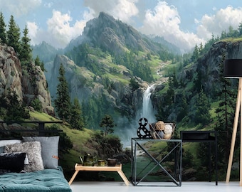 Papier Peint Panoramique 3D Mountain NA9908 – Autocollant Mural – Déco AJ Wall Fay