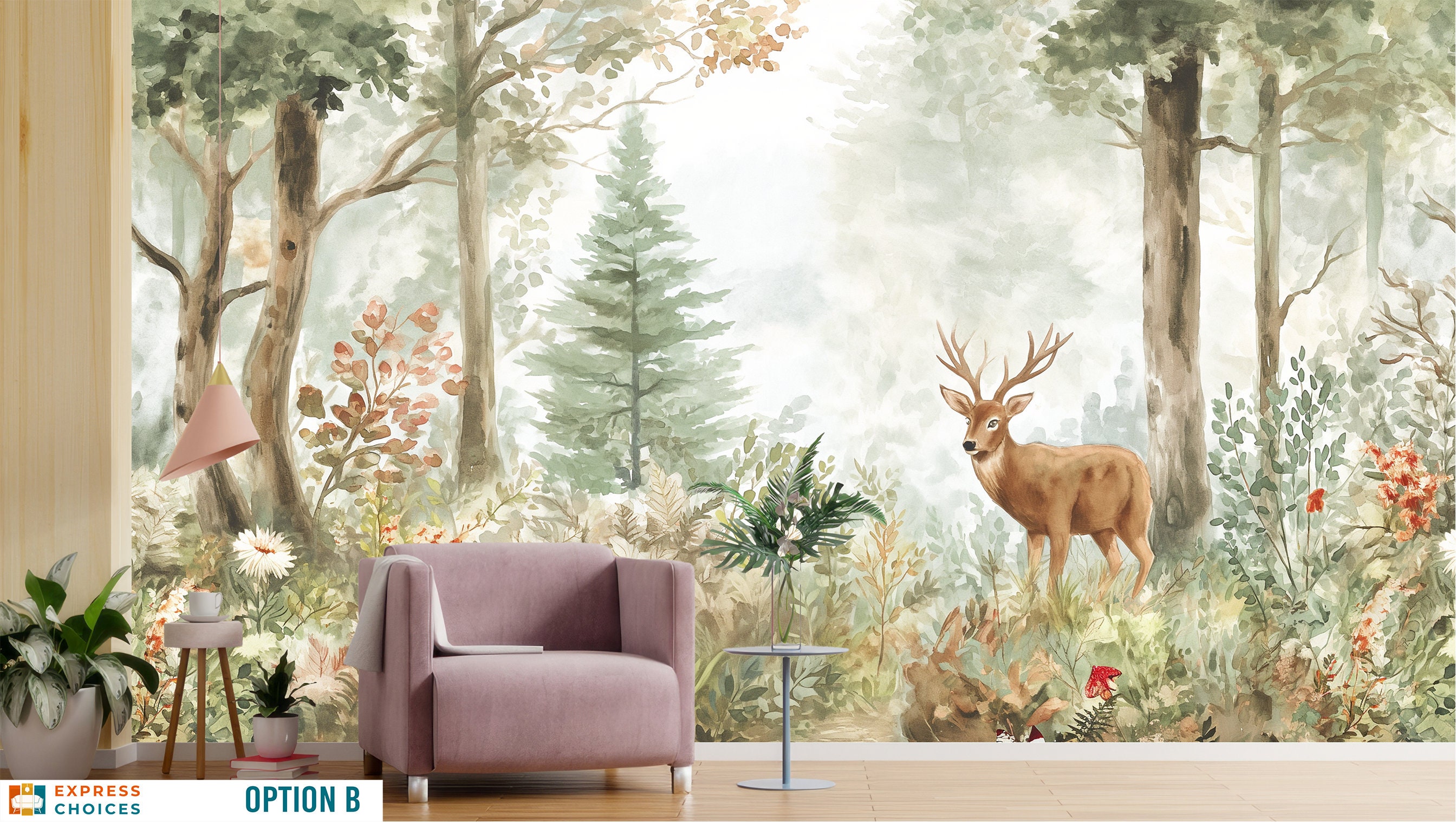 Woodland Animals Wallpaper Nursery Mountain Wall Mural Forest Wallpaper ...