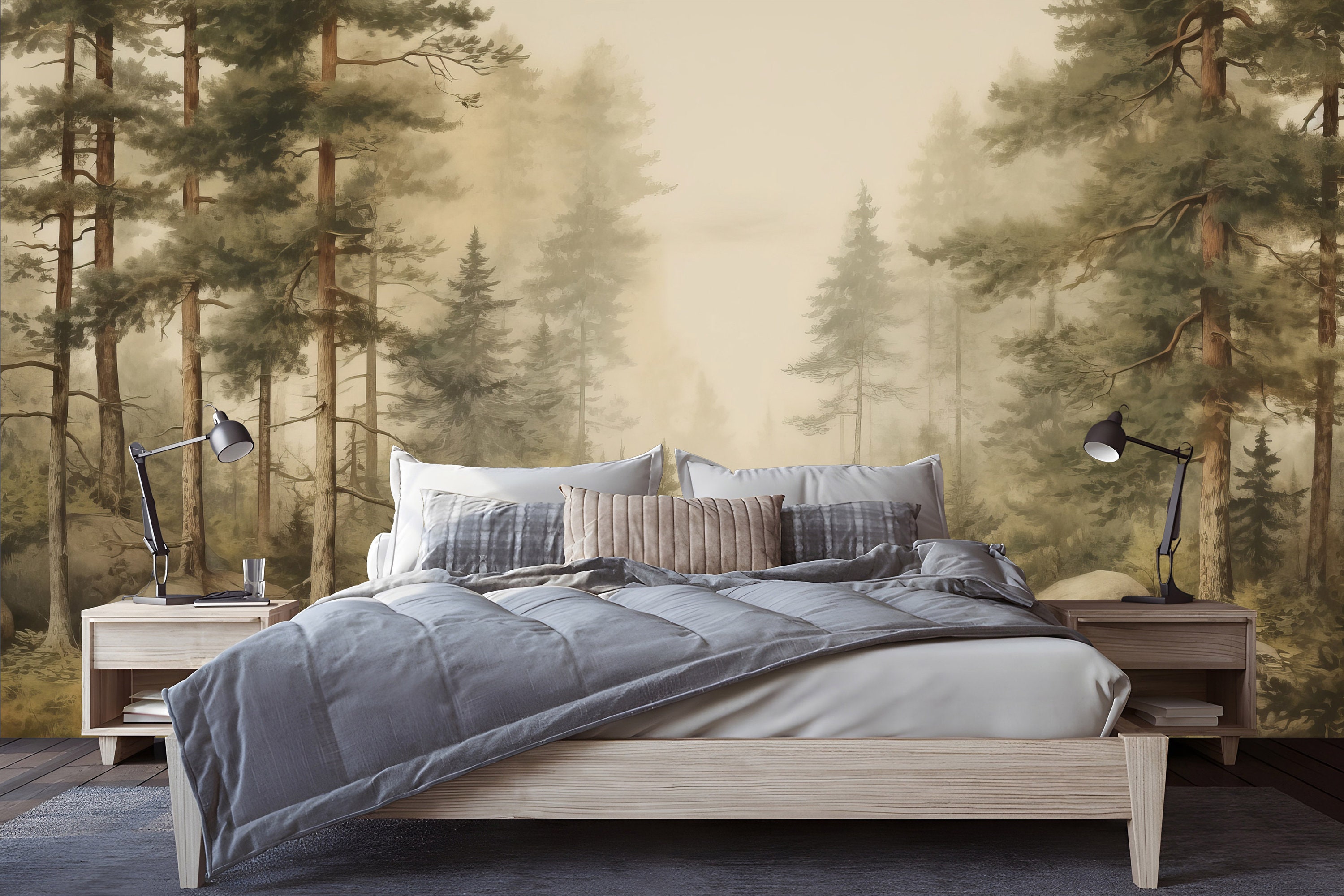 Foggy Forest Wall Mural, Peel and Stick Wallpaper, Nursery Decor ...