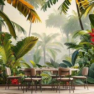 Carta da parati con palme per decorazioni murali per soggiorni tropicali. Stacca e incolla