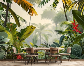 Palm Tree Wallpaper for Tropical Living Room Decor Mural Peel and Stick