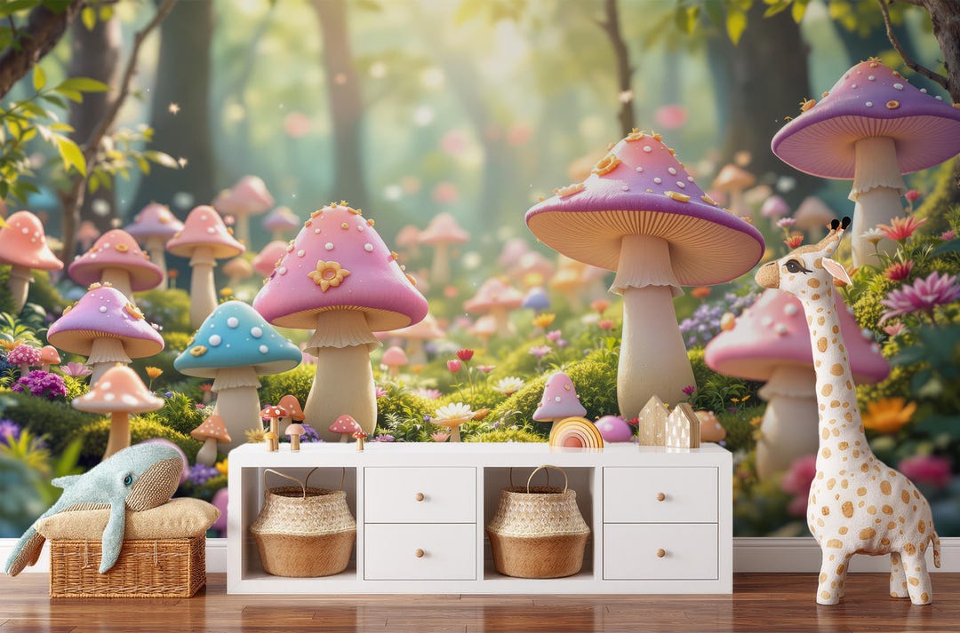 Mushroom Wallpaper | Fairycore Forest Peel and Stick Mural | Enchanted