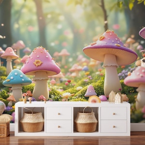 Mushroom Wallpaper | Fairycore Forest Peel and Stick Mural | Enchanted Cottage core Wall Decor