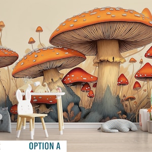 Carta da parati vintage con funghi, carta da parati con funghi, carta da parati stacca e incolla, carta da parati botanica, carta da parati tradizionale rimovibile, murale