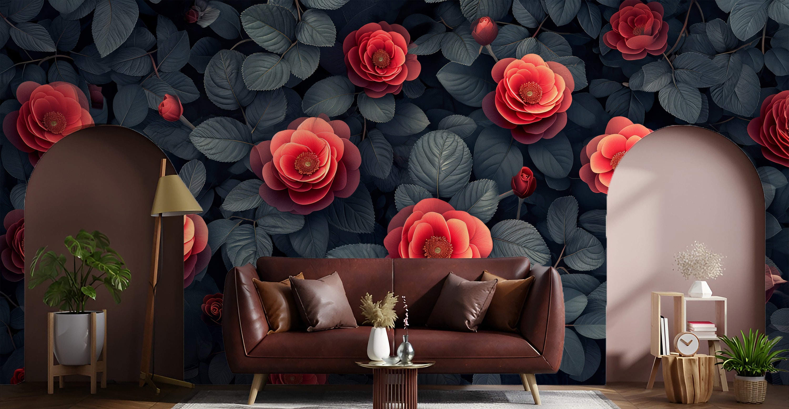 Vintage Wallpaper With Dark Floral Peel and Stick Design, Red Garden ...