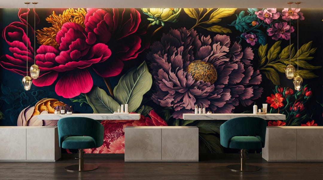 Romantic Flower Wall Mural Large Scale Peony Wallpaper Bold Living Room ...