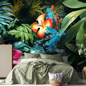 Tropical Leaves Wallpaper Peel and Stick Leaf Wall Mural Dark Jungle Nature Self Adhesive Removable Wallpaper