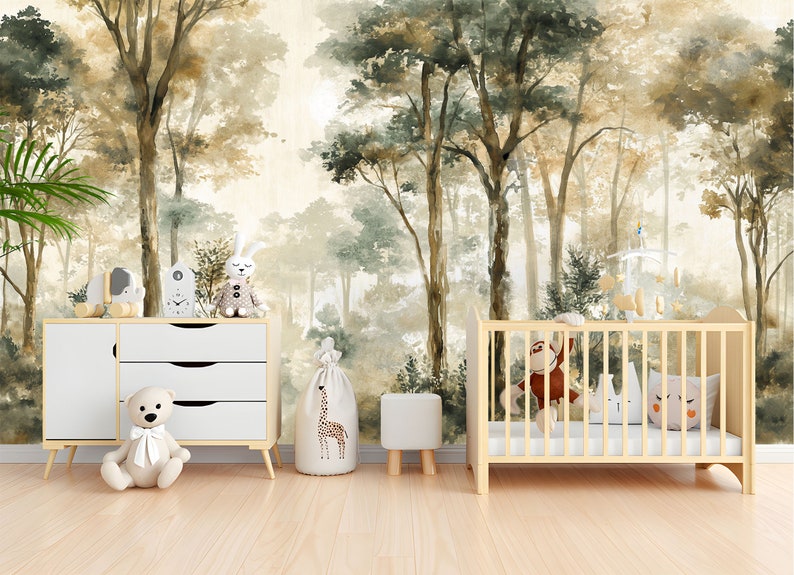 Woodland Wall Mural Forest Wallpaper Kids Peel and Stick Mountain and