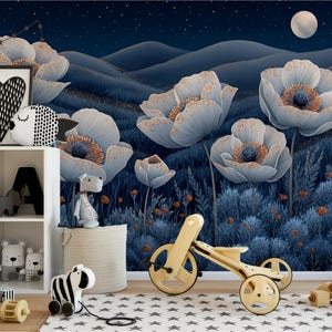 Carta da parati floreale Desert Night Peel and Stick – Murale in tessuto non tessuto con cactus e fiori di campo – Arte murale rimovibile per camere da letto e soggiorni