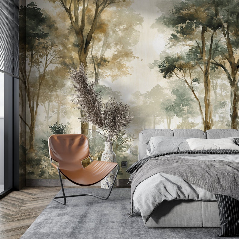 Woodland Wall Mural Forest Wallpaper Kids Peel and Stick Mountain and