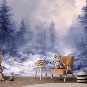 Winter Wonderland Peel and Stick Wallpaper - Mystical Snowy Forest Scene