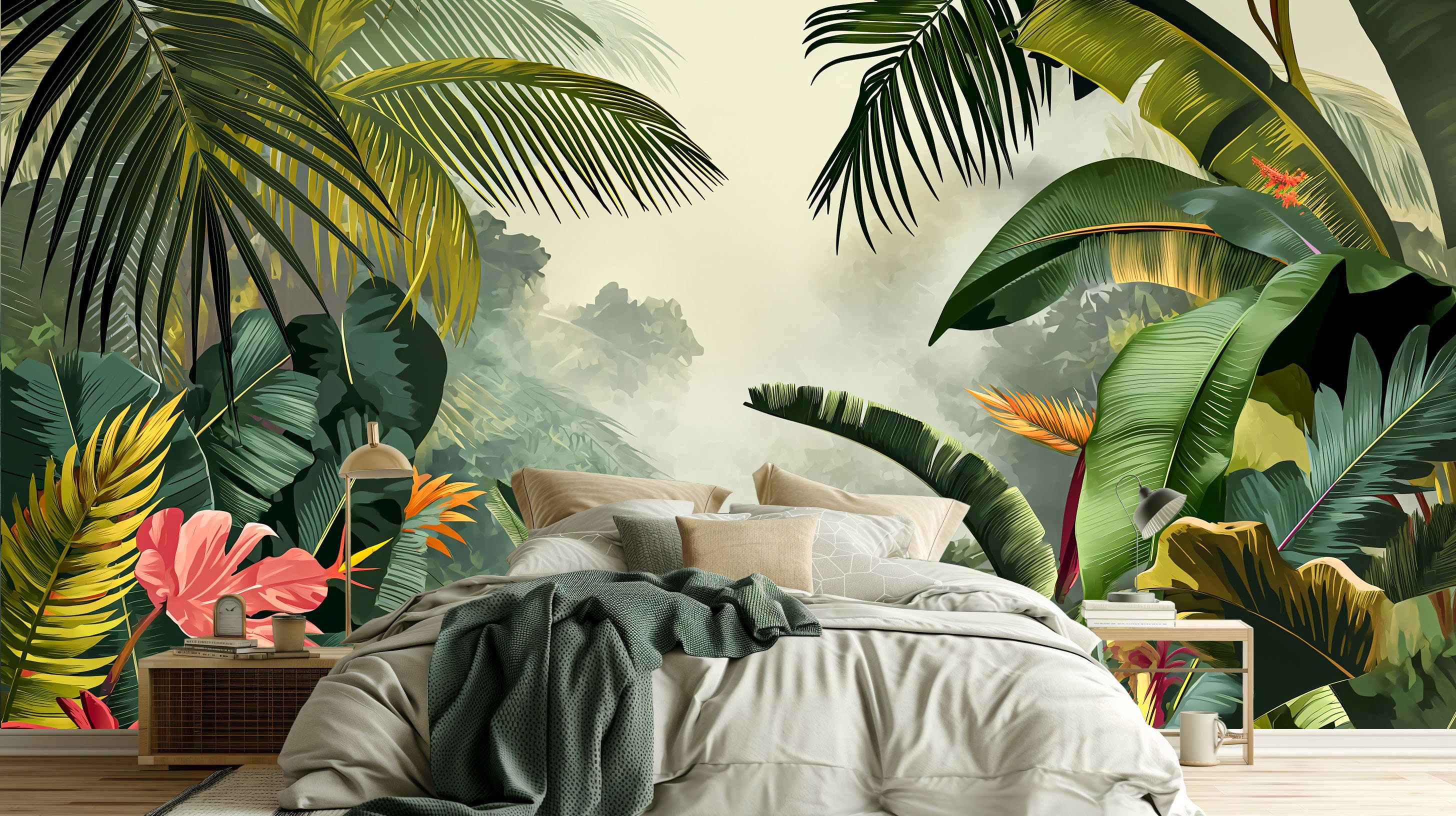 Tropical Forest Landscape Wall Mural - Tropical Jungle Rain Forest Wallpaper Peel and Stick Self Adhesive Wallpaper