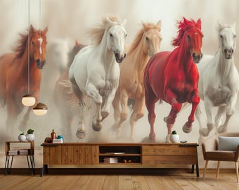 Wild Horses Running Peel and Stick Wallpaper – Dynamic Animal Print for Living Room or Bedroom