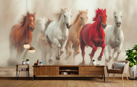 Wild Horses Running Peel and Stick Wallpaper – Dynamic Animal Print for Living Room or Bedroom