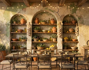 Carta da parati per cucina mediterranea, murale rustico in finta pietra, decorazione per mensole 3D, stacca e attacca, stile rustico italiano, rimovibile, dimensioni personalizzate