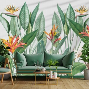 Bird of Paradise Tropical Wallpaper | Exotic Greenery Wall Mural | Peel ...
