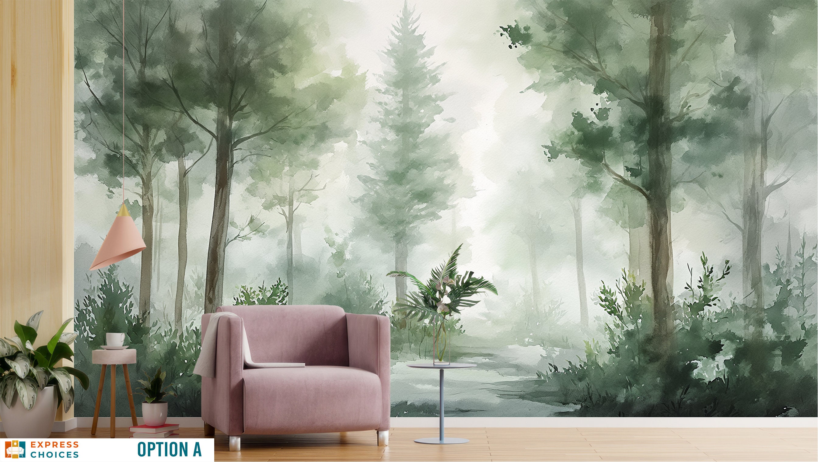 Kids Wallpaper Mountain and Trees Peel and Stick Wall Mural Self ...