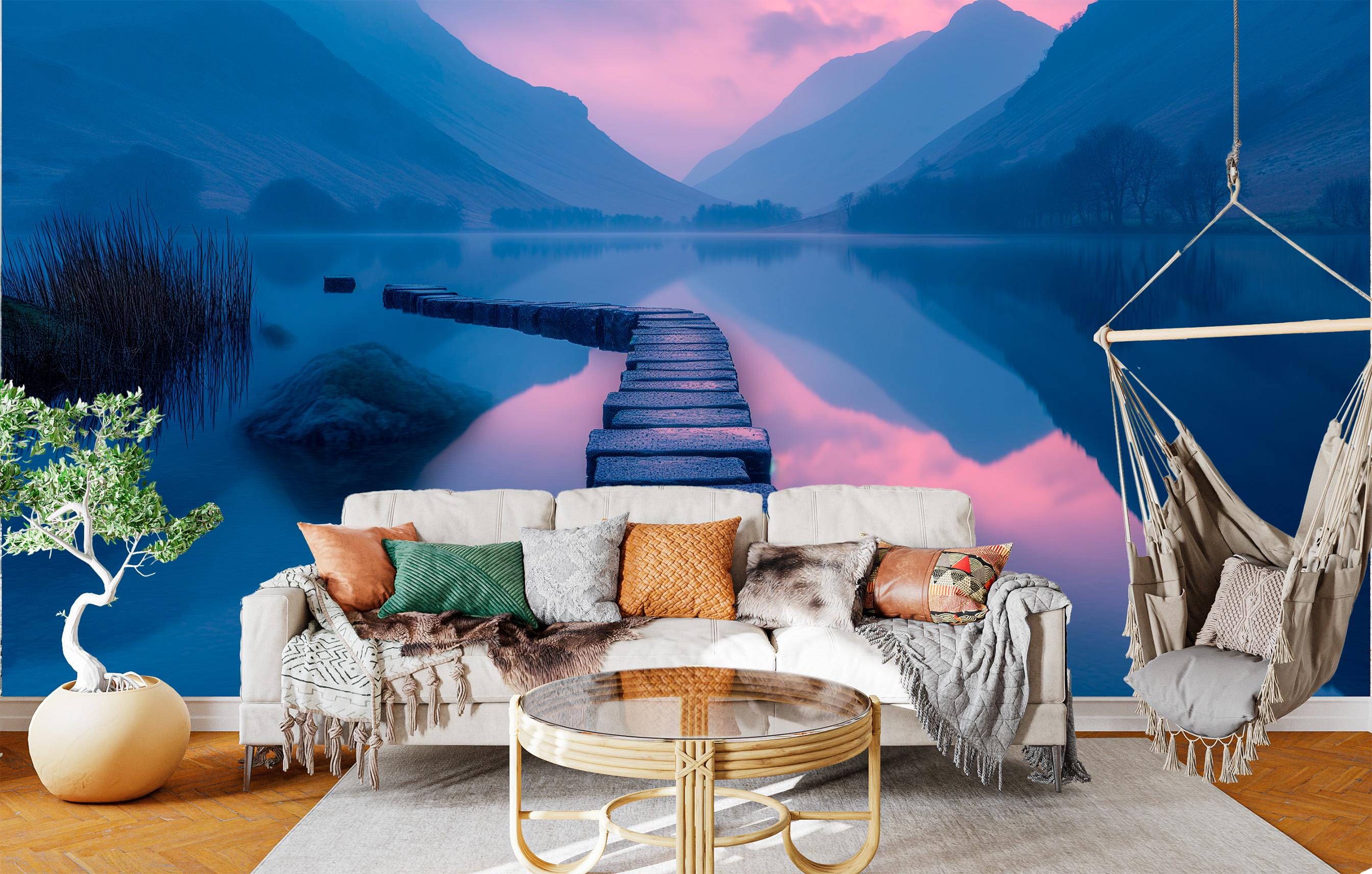 Serene Mountain Lake Peel and Stick Wallpaper – Tranquil Dusk ...