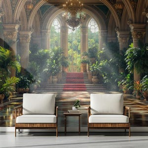 Carta da parati di lusso Botanical Palace / Carta da parati staccabile e tradizionale / Decorazione murale rimovibile e adatta agli inquilini / Elegante Grand Hall