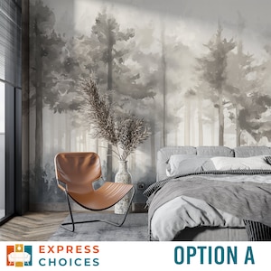 Grayscale Pine Tree Forest Landscape Wallpaper Peel and Stick Wall Mural Wallpaper Self Adhesive Nursery Wall Decor Vintage Wallpaper