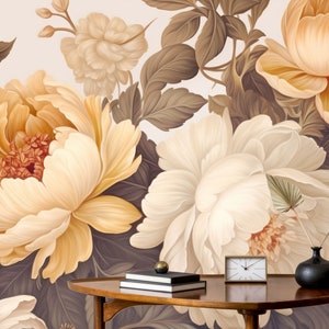 Watercolor Soft Floral Wall Mural | Pastel Peony Wallpaper Peel and ...