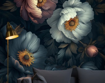 Vintage Floral Wallpaper for Classic Wall Decoration Peel and stick, Navy Wall Mural