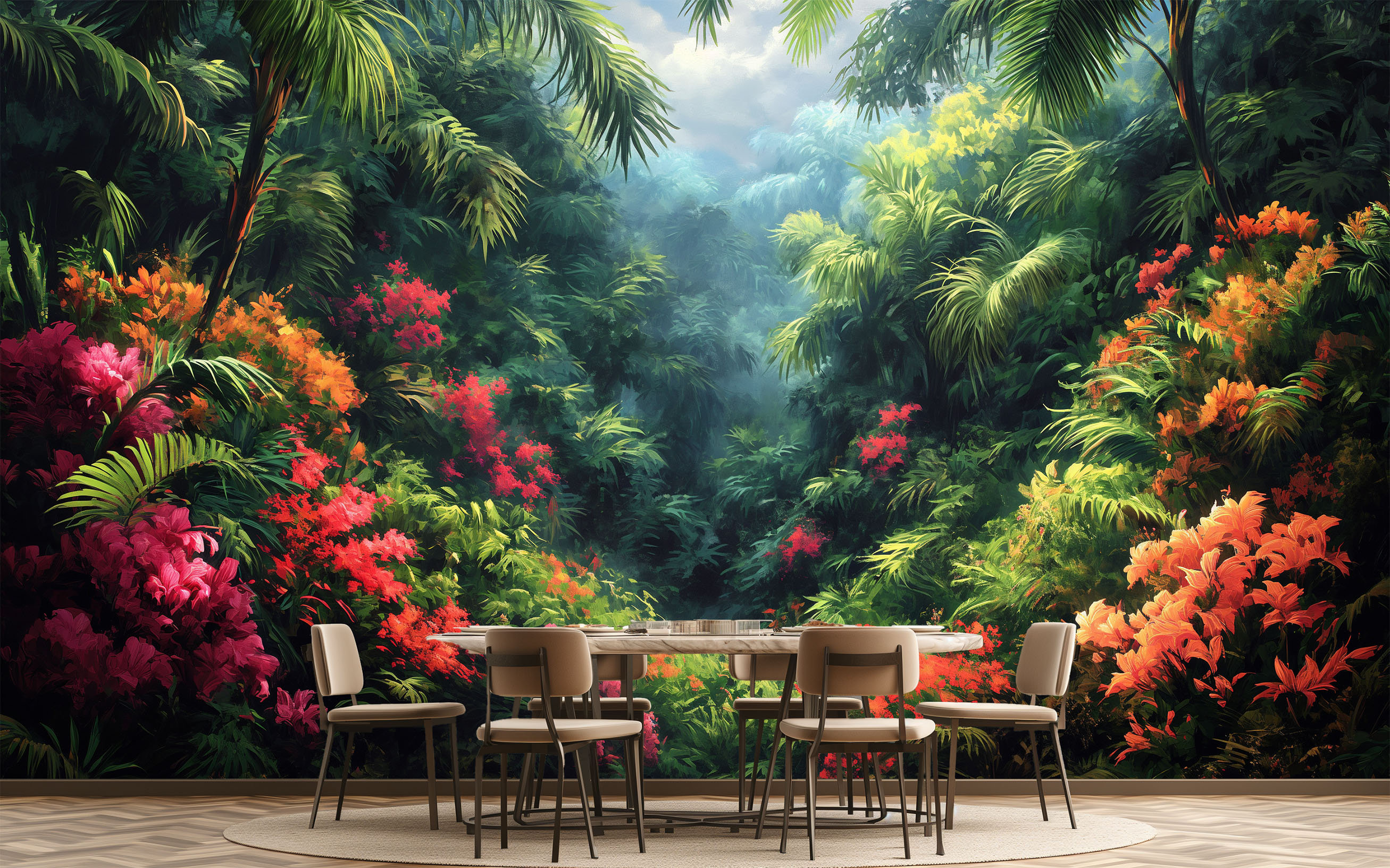 Watercolor Tropical Forest Peel and Stick Wallpaper for Living Room ...