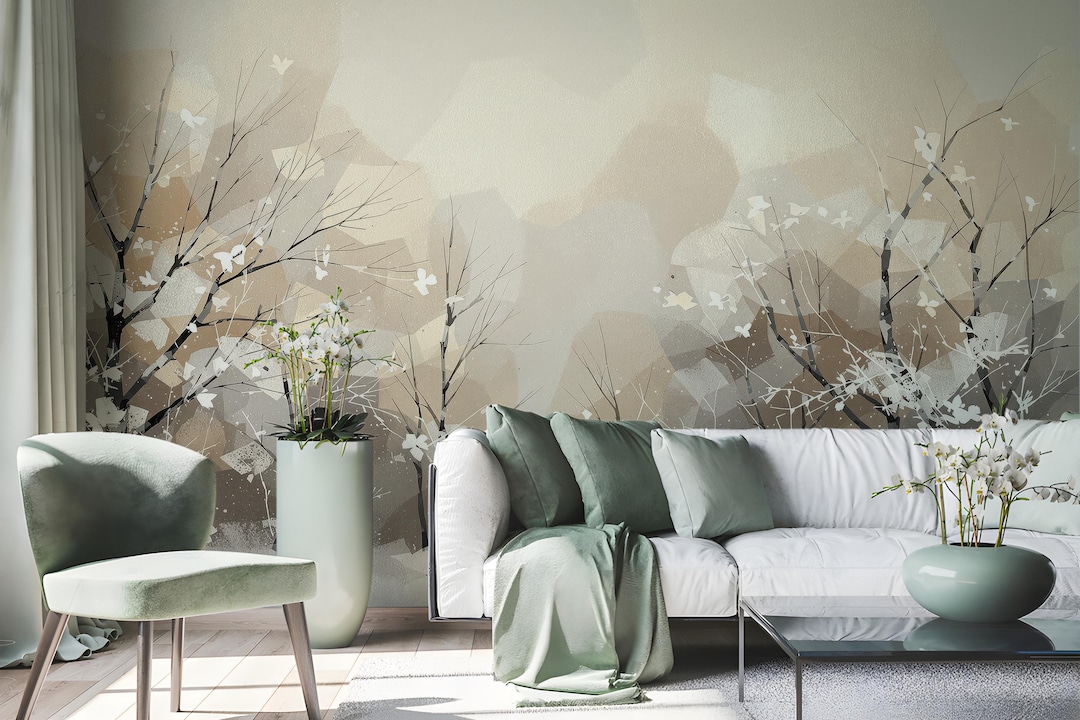 Winter Forest Wallpaper | Snowy Tree Peel and Stick Mural | Minimalist ...