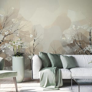Winter Forest Wallpaper | Snowy Tree Peel and Stick Mural | Minimalist Nature Wall Decor