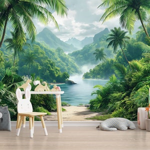 Rainforest Trees Wall Mural Peel and Stick Tropical Forest Wallpaper ...