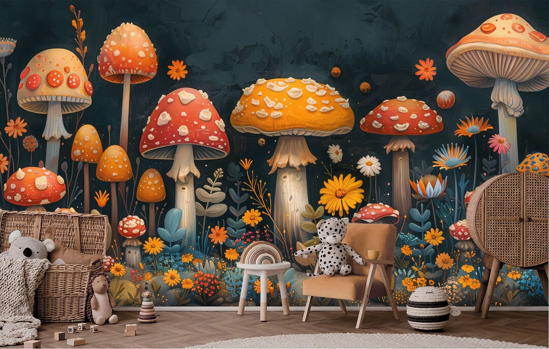 Colorful Mushroom Fantasy Wallpaper | Easy Apply Nonwoven Material ...