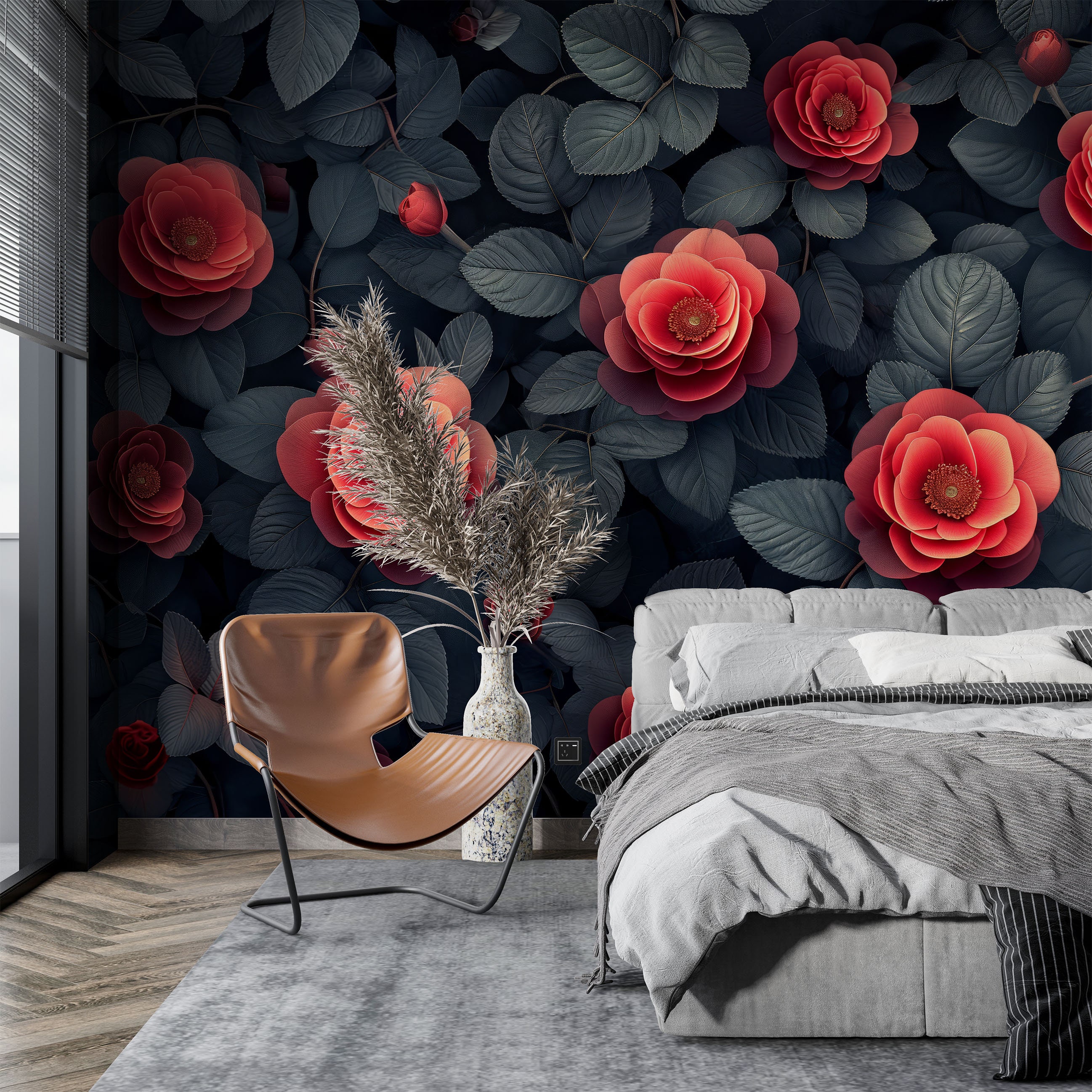 Vintage Wallpaper With Dark Floral Peel and Stick Design, Red Garden ...