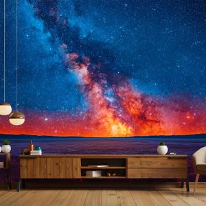 Atemberaubende Tapete mit dem lebendigen Schein der Milchstraße über einer kühnen Landschaft - mutig und kosmisch