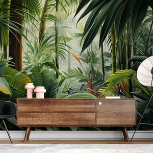 Rainforest Wallpaper Tropical Wall Mural Removable Tropical Forest Palm Tree Peel and Stick Self Adhesive Living Room Decor