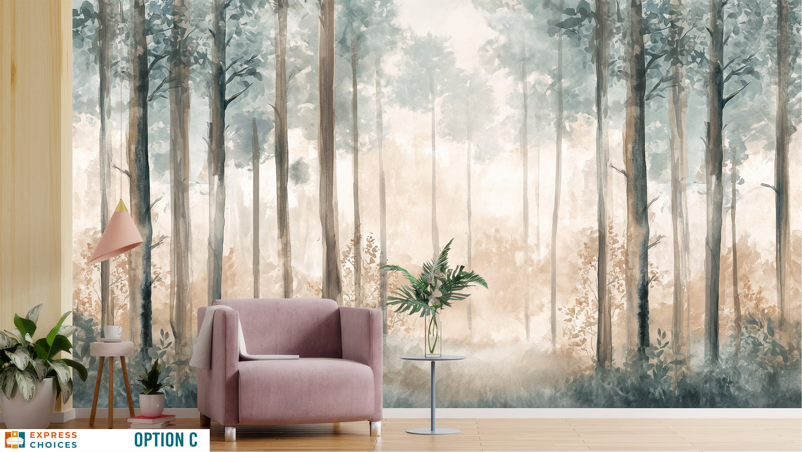 Watercolor Kids Forest Wallpaper Peel and Stick Nursery Pine Tree Wall ...