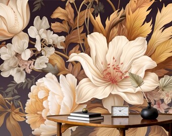 Mural de pared floral suave / Acuarela / Papel tapiz de peonías pastel / Despegar y pegar / Flor de peonías