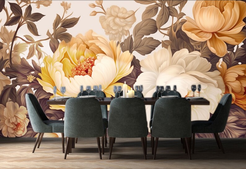Watercolor Soft Floral Wall Mural | Pastel Peony Wallpaper Peel and ...