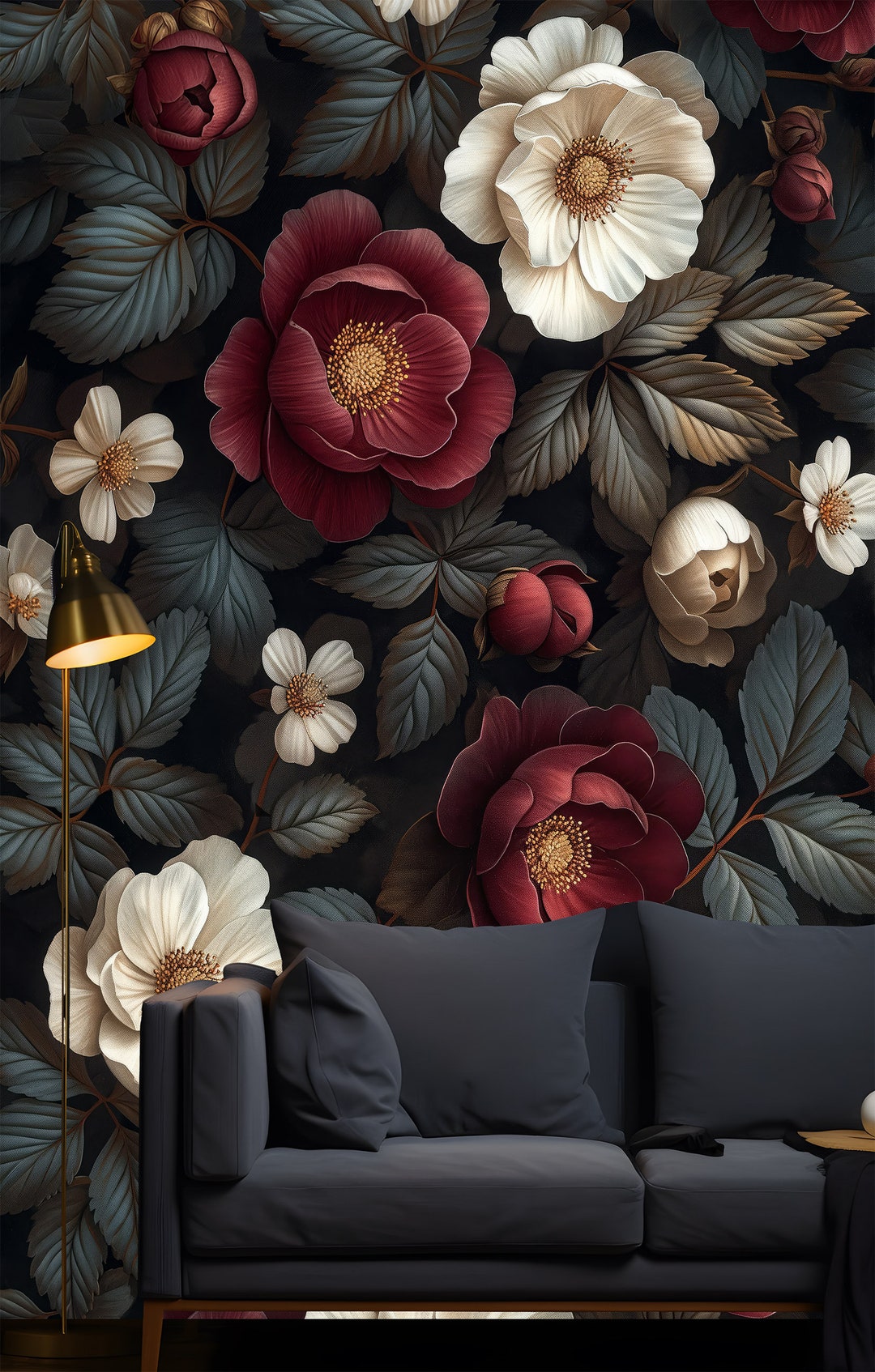 Beautiful Flowers Wallpaper Dark Floral Room Wall Decor Peel and Stick ...