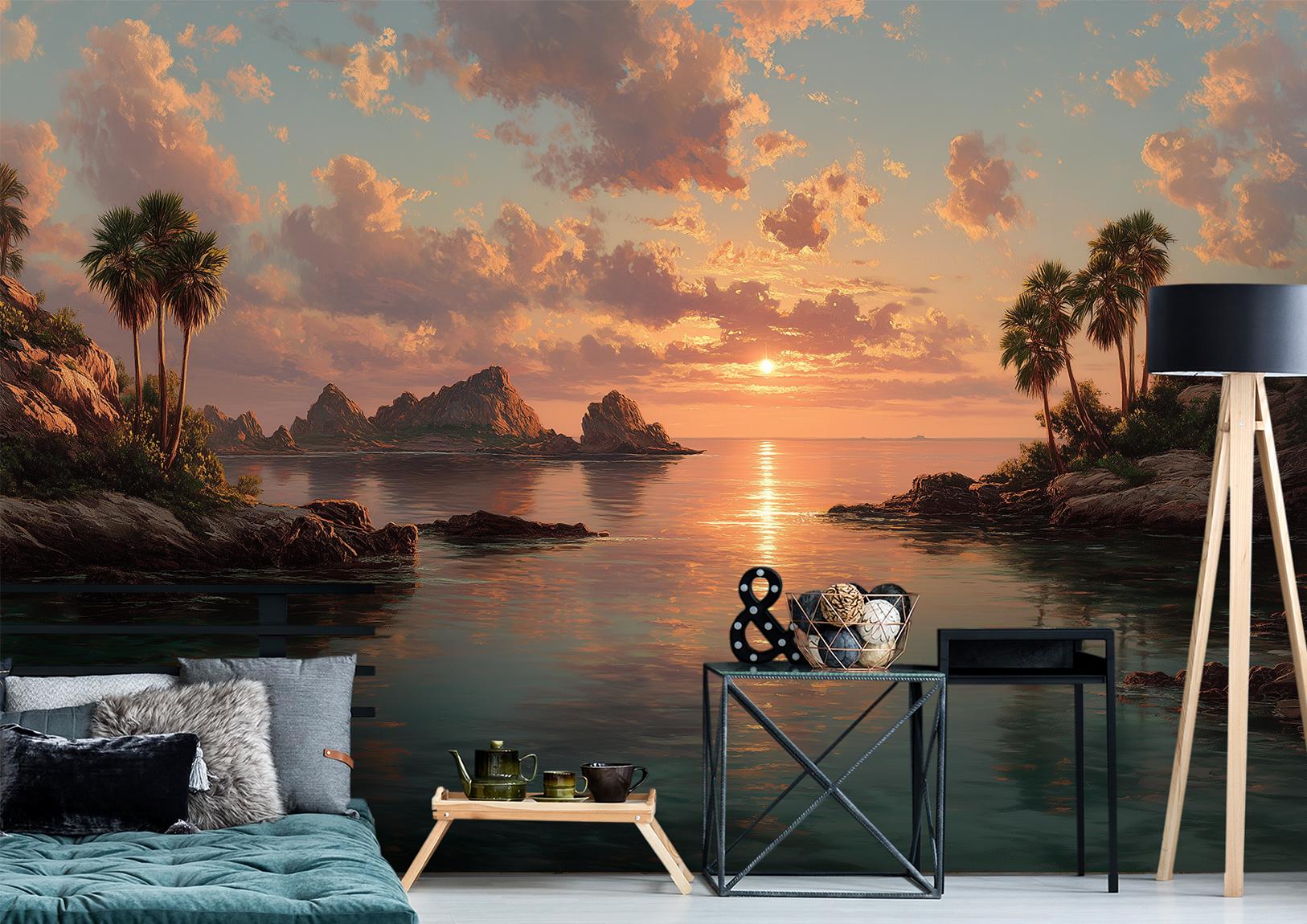 Ocean Sunset Wall Mural – Tropical Beach Peel and Stick Removable ...