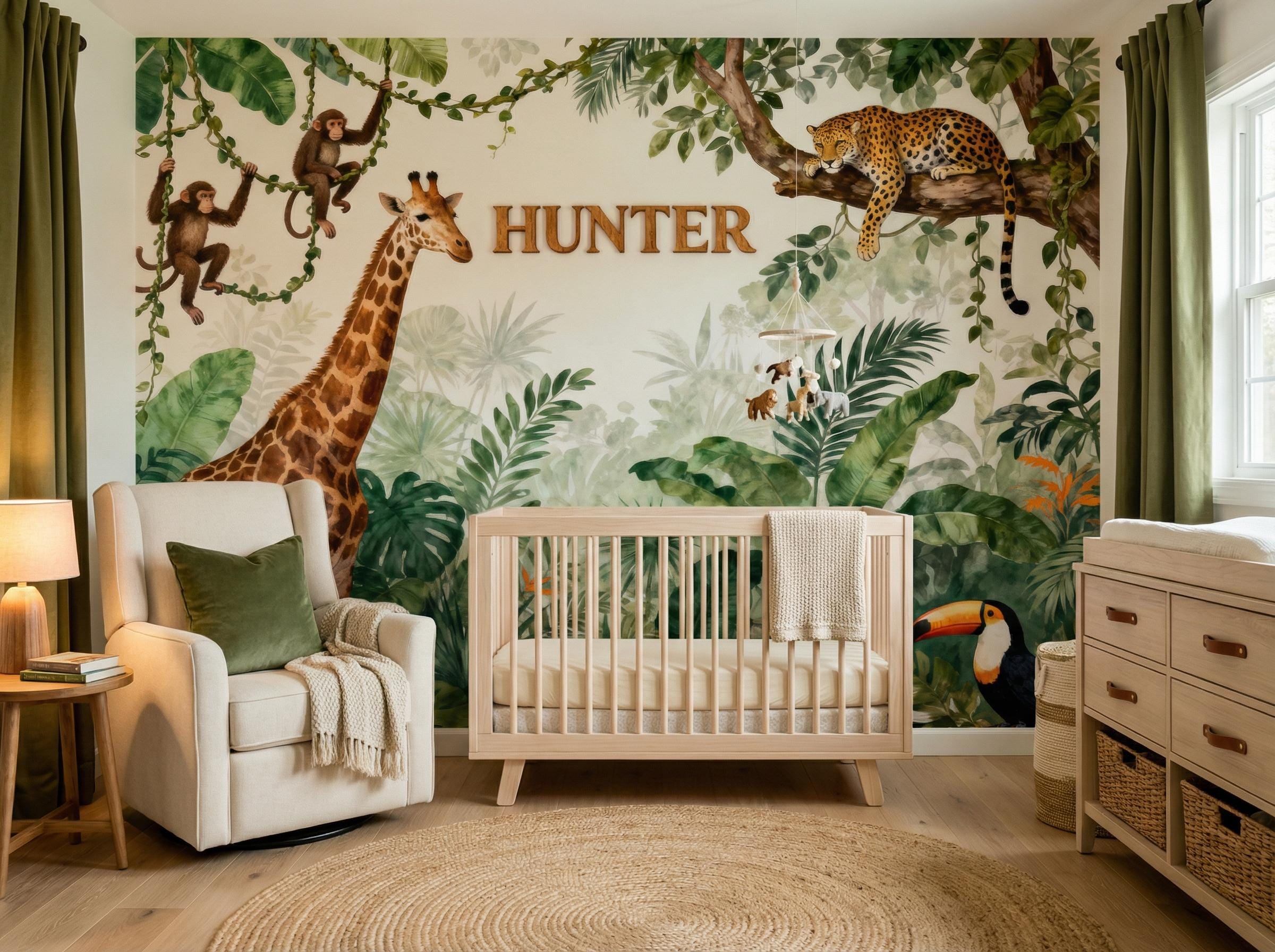 Watercolor Safari Animals Wallpaper Jungle Nursery Peel and Stick Wall ...