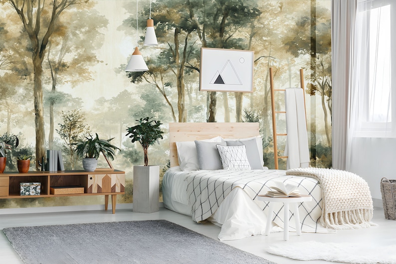 Woodland Wall Mural Forest Wallpaper Kids Peel and Stick Mountain and