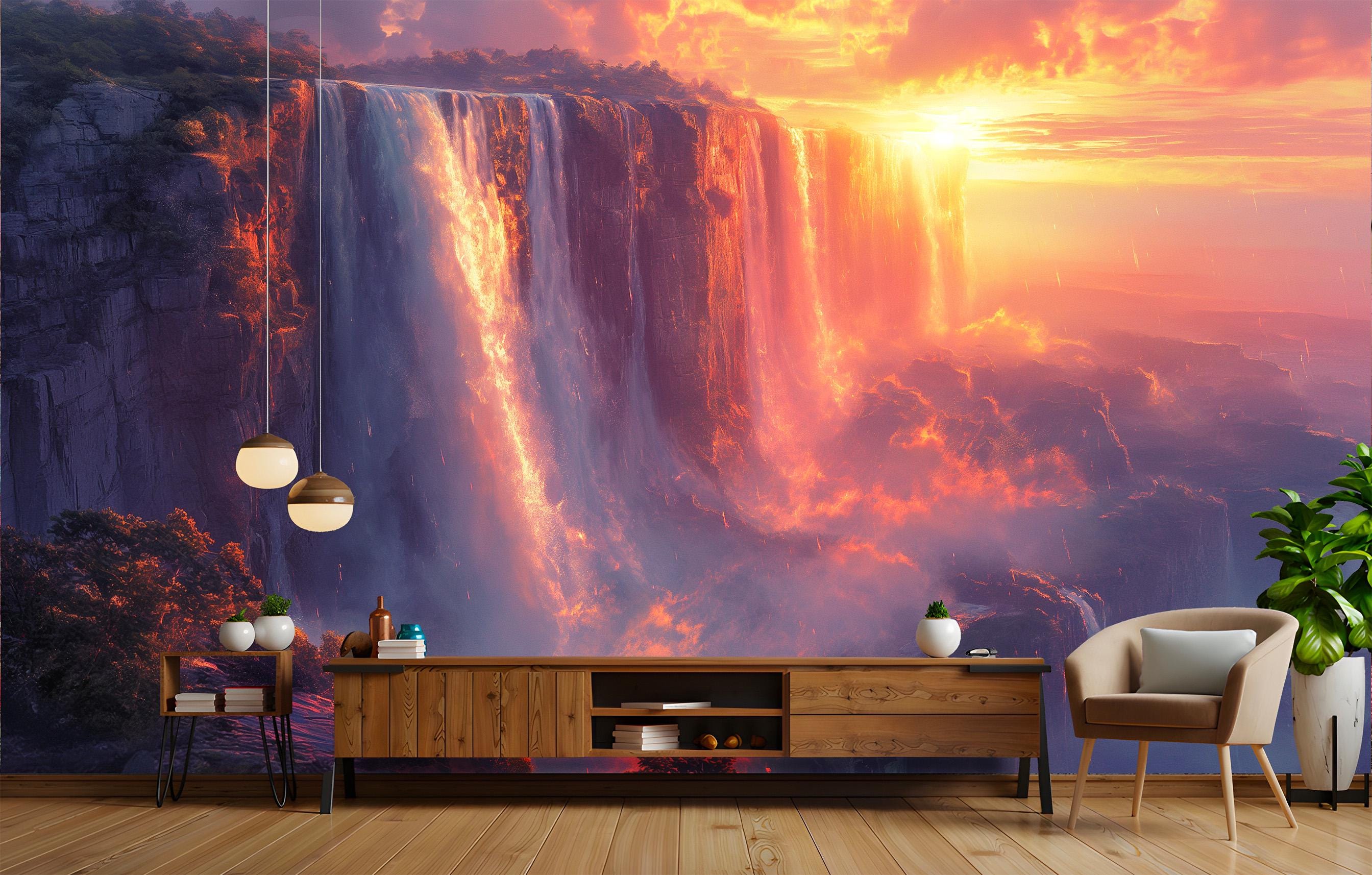Waterfalls at Sunset Wallpaper - Peel and Stick Removable Wall Art ...