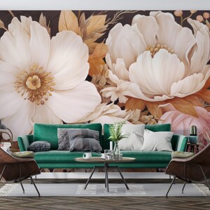 Watercolor Soft Floral Wall Mural in Pastel and Light Colors | Peel and Stick | Peonies Blossom Wallpaper