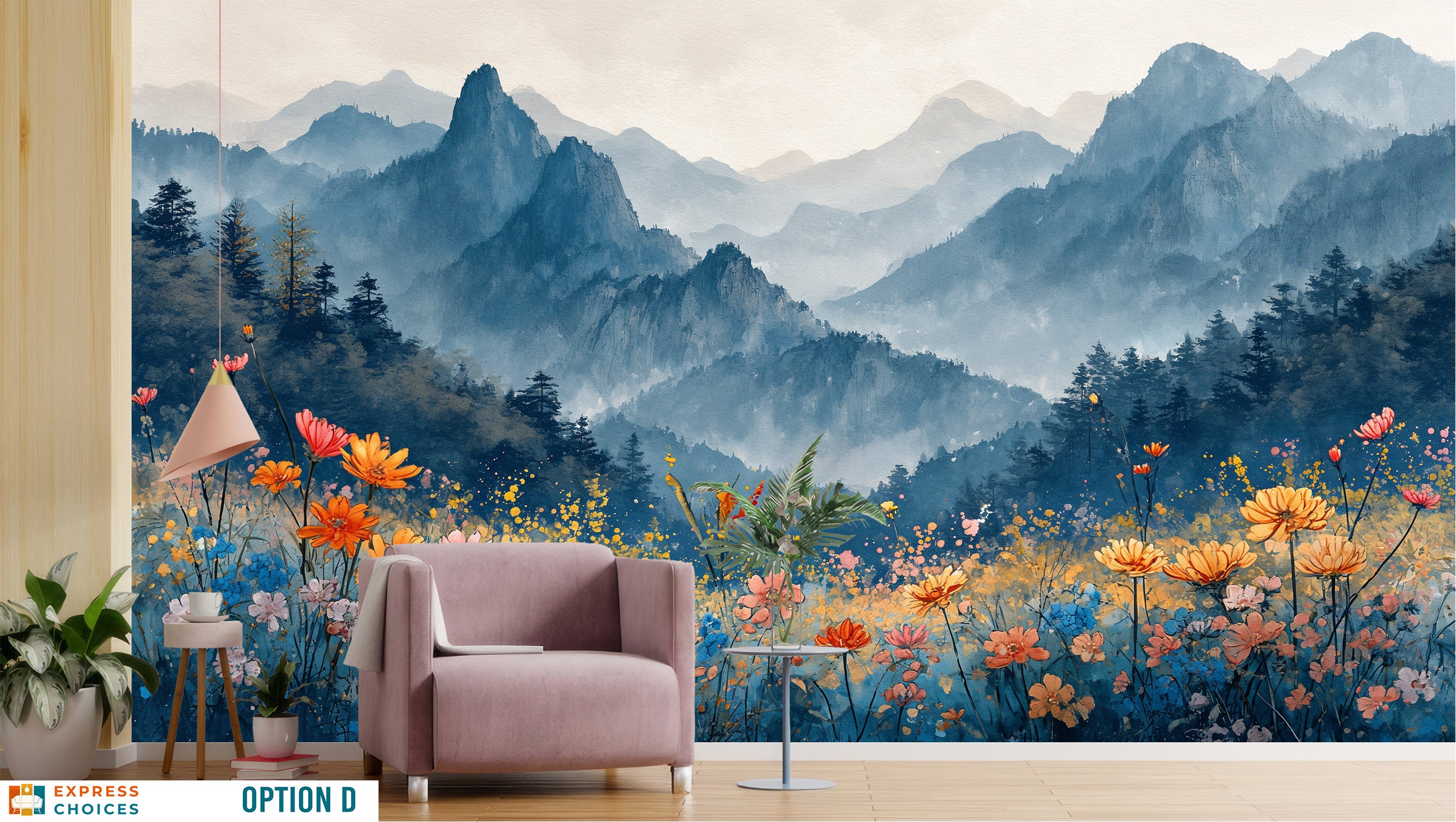 Mountain and Trees Peel and Stick Wallpaper, Nursery Self Adhesive Wall ...