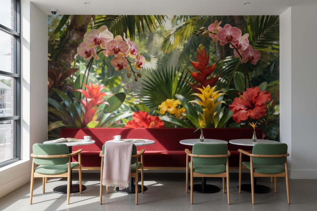 Vibrant Tropical Jungle Wallpaper Botanical Floral Peel and Stick Mural ...